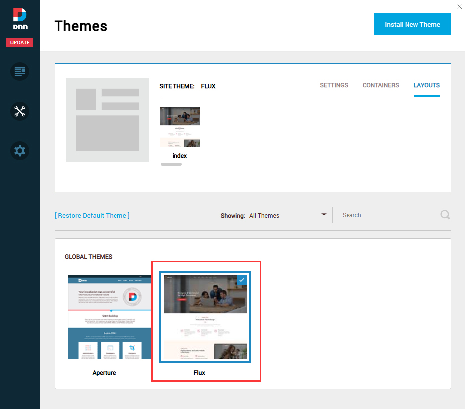 Select and apply the Flux theme