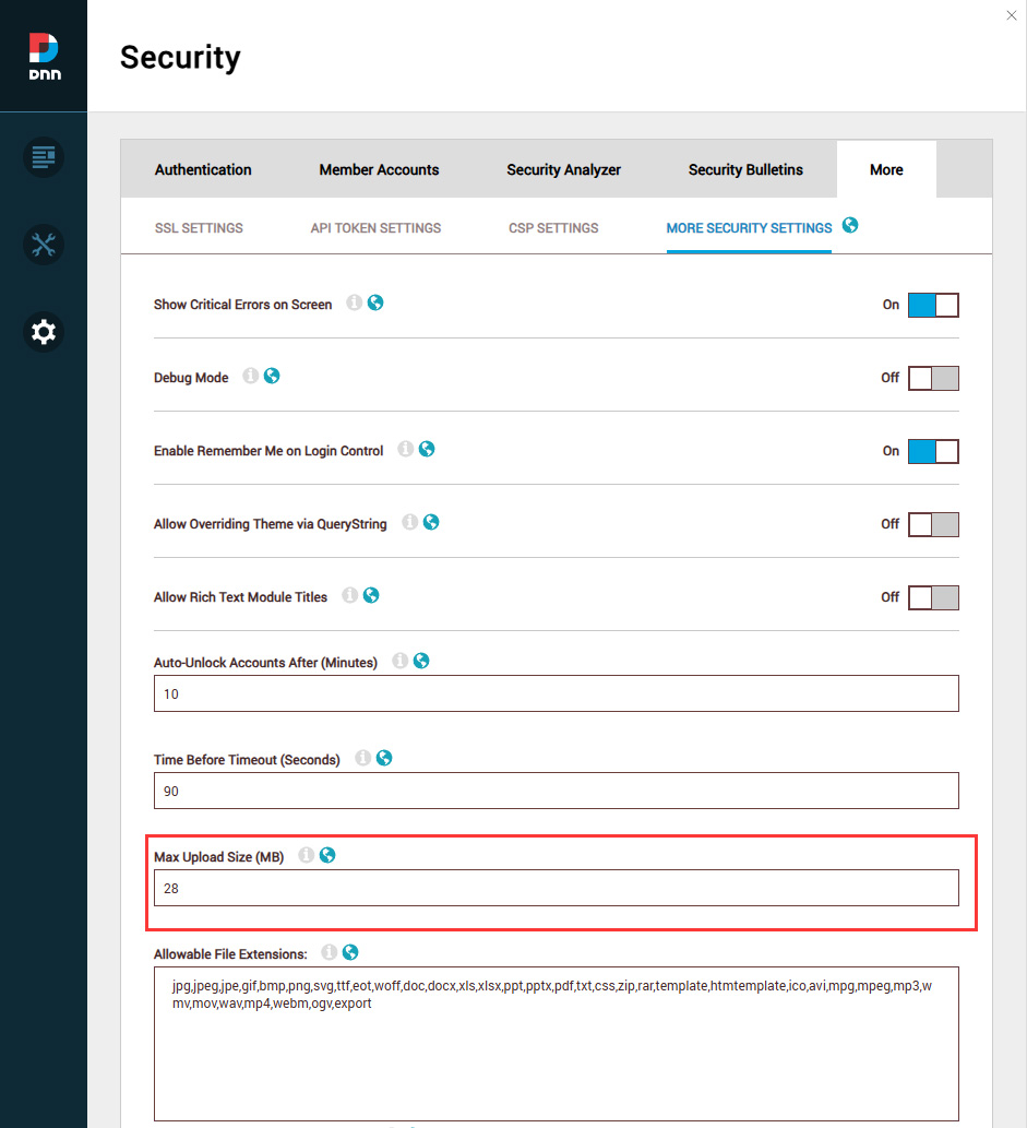 Adjust the upload size limit