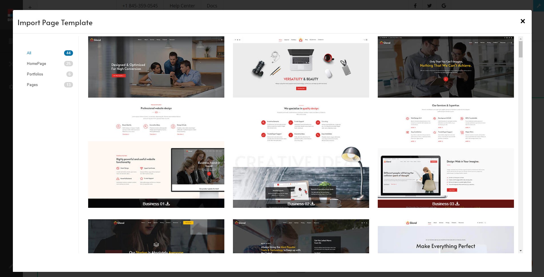 Select a page template